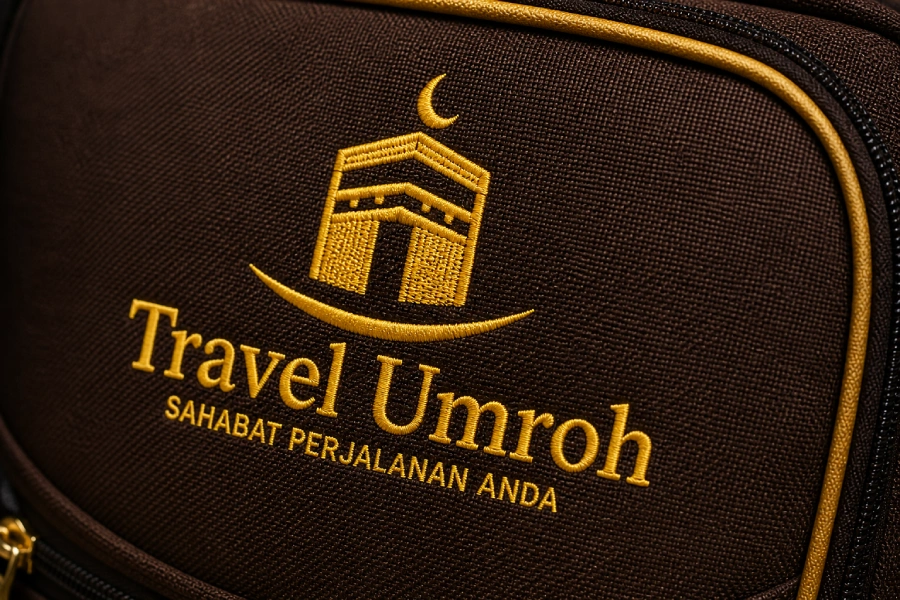 bordir logo travel pada tas umroh custom