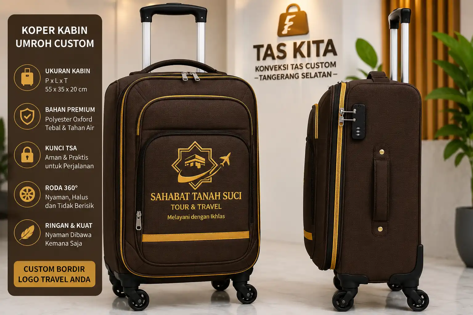 tas koper kabin umroh custom bordir Tangerang Selatan
